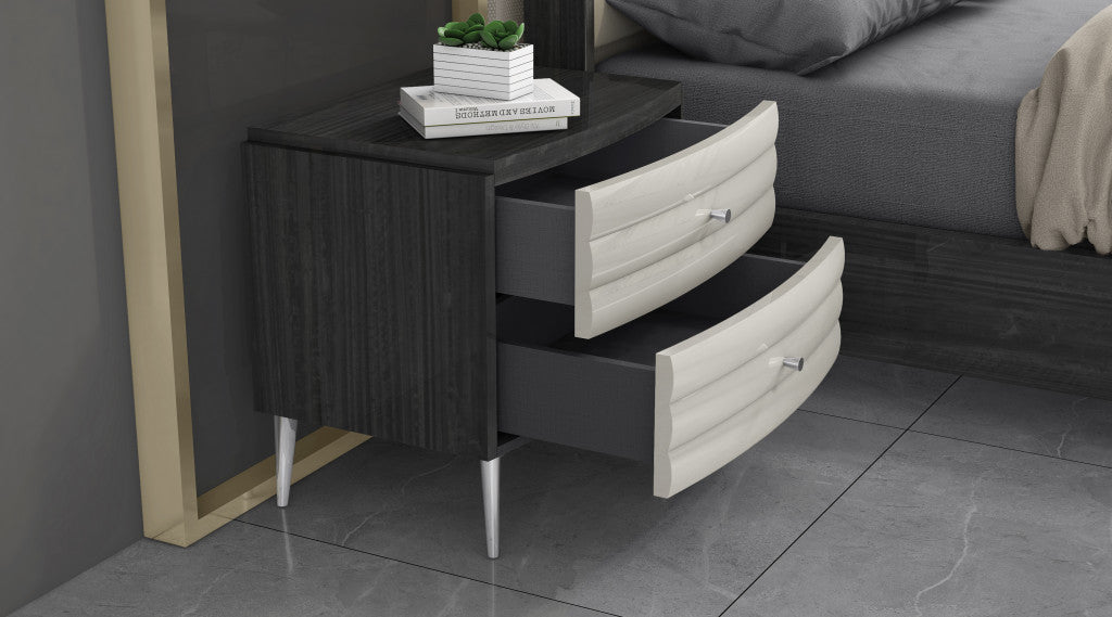 Dark Gray & Ivory 2 Drawer Nightstand