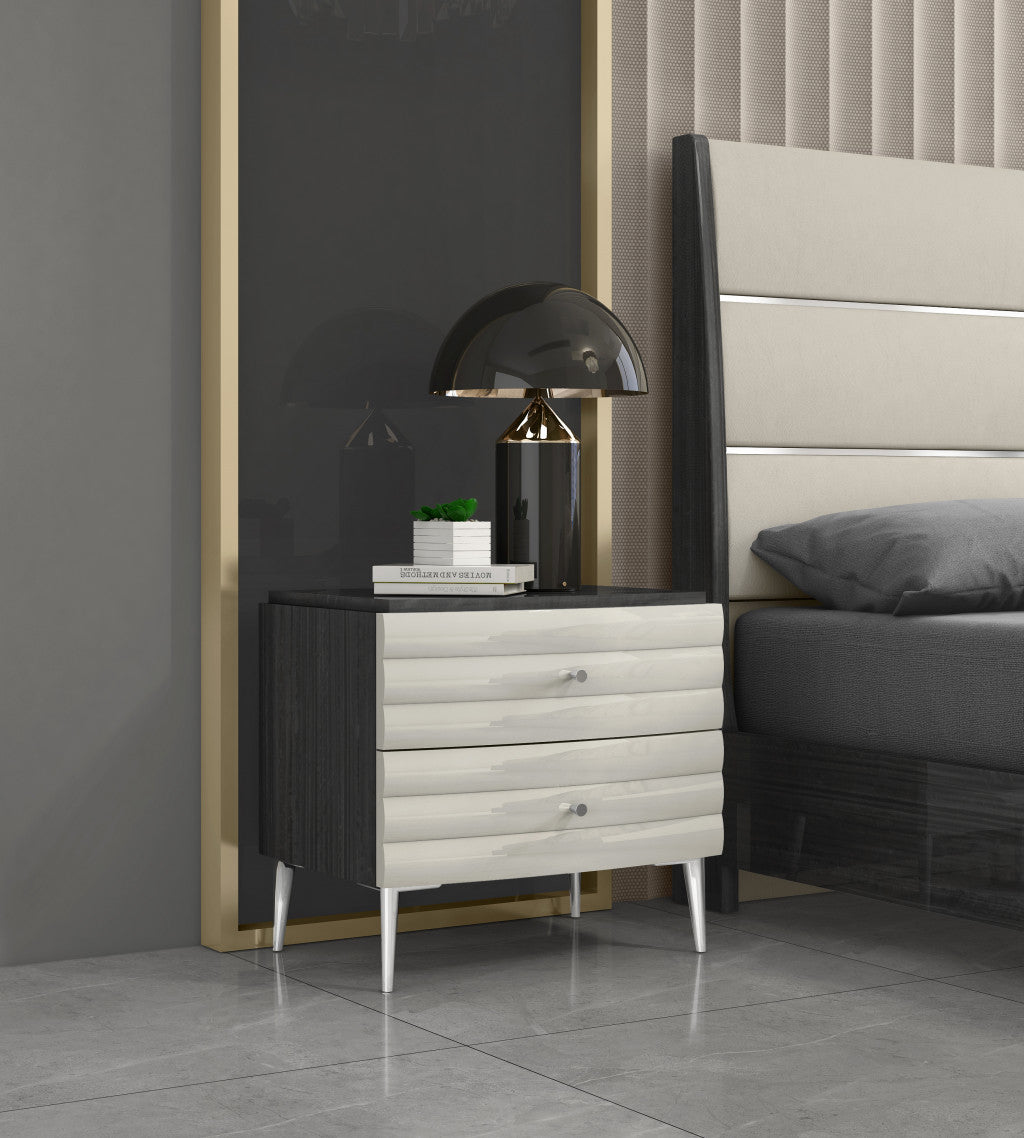 Dark Gray & Ivory 2 Drawer Nightstand