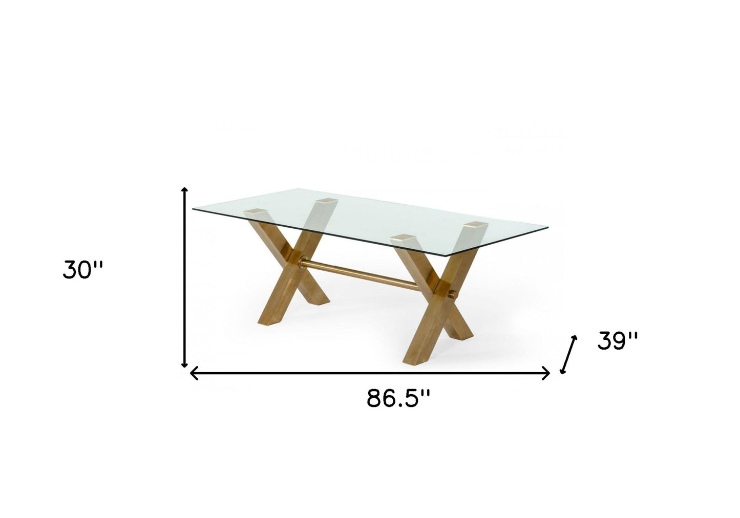 Clear And Gold Glass And Stainless Steel Sled Base Dining Table