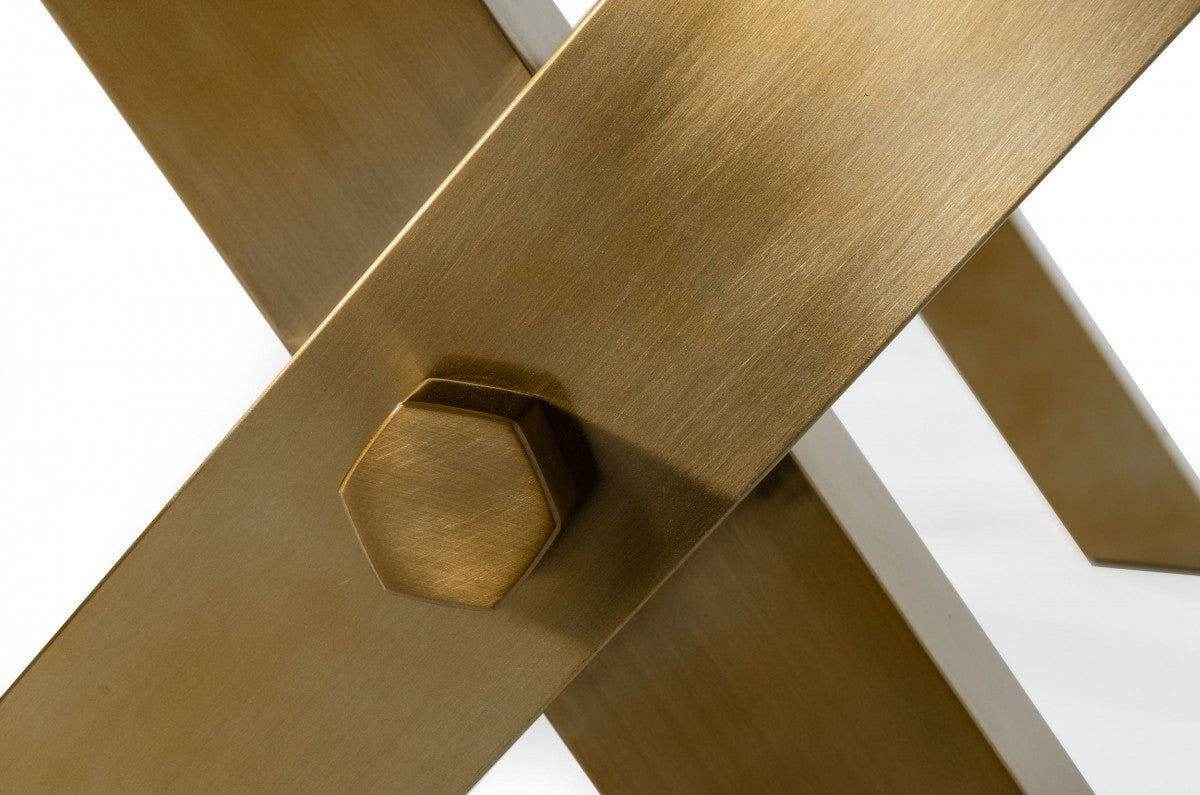 Clear And Gold Glass And Stainless Steel Sled Base Dining Table