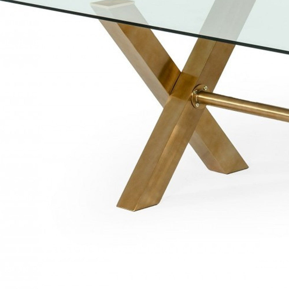 Clear And Gold Glass And Stainless Steel Sled Base Dining Table