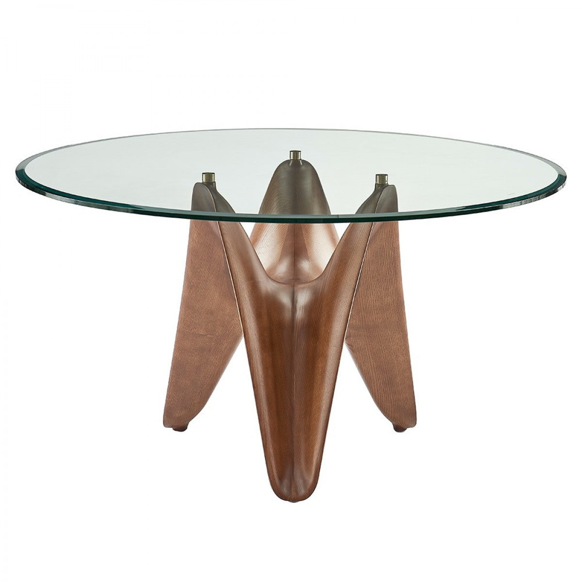 Clear And Brown Rounded Glass And Solid Manufactured Wood Pedestal Base Dining Table