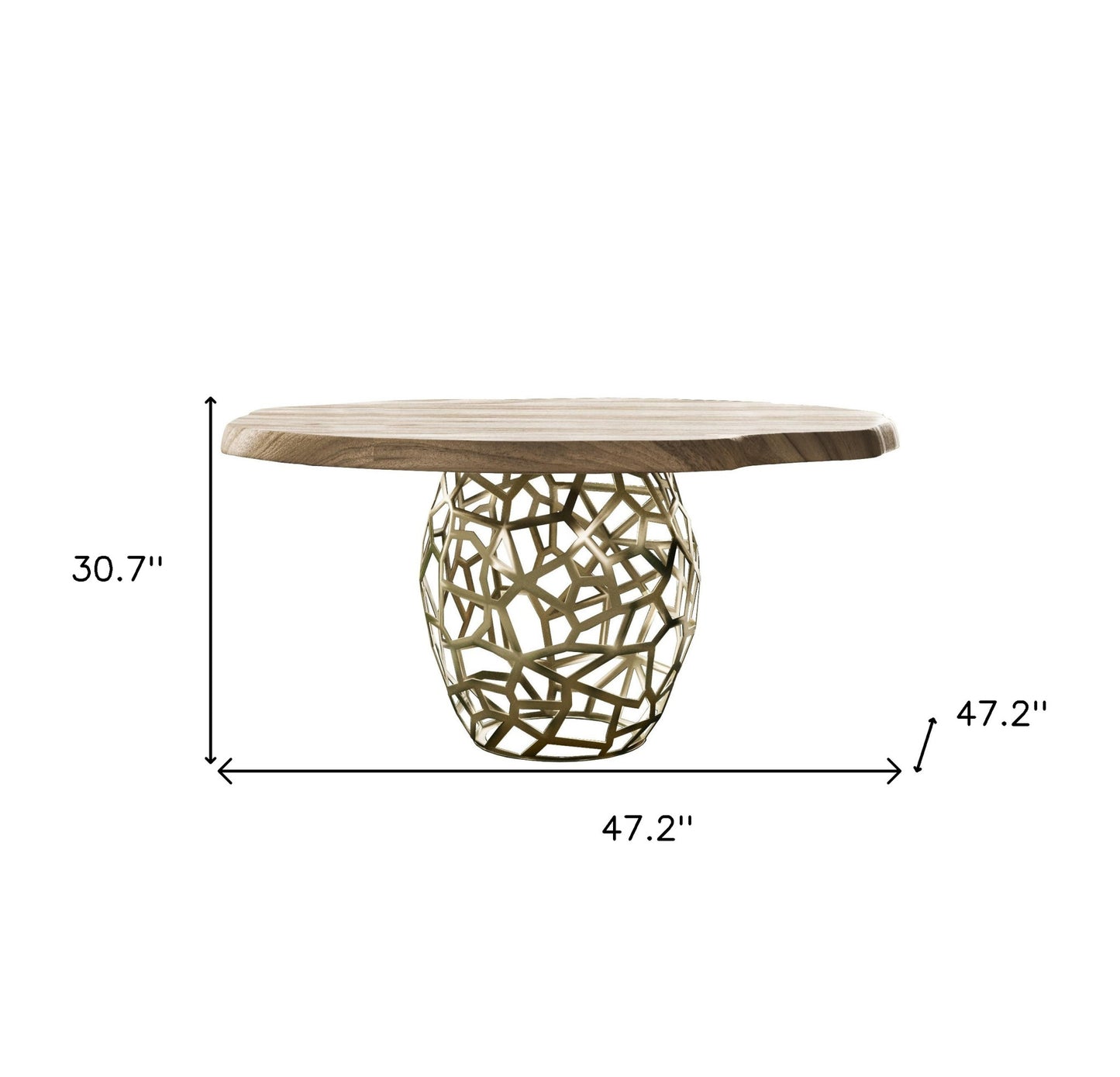 Acacia Live Edge Rounded Solid Wood And Brass Dining Table