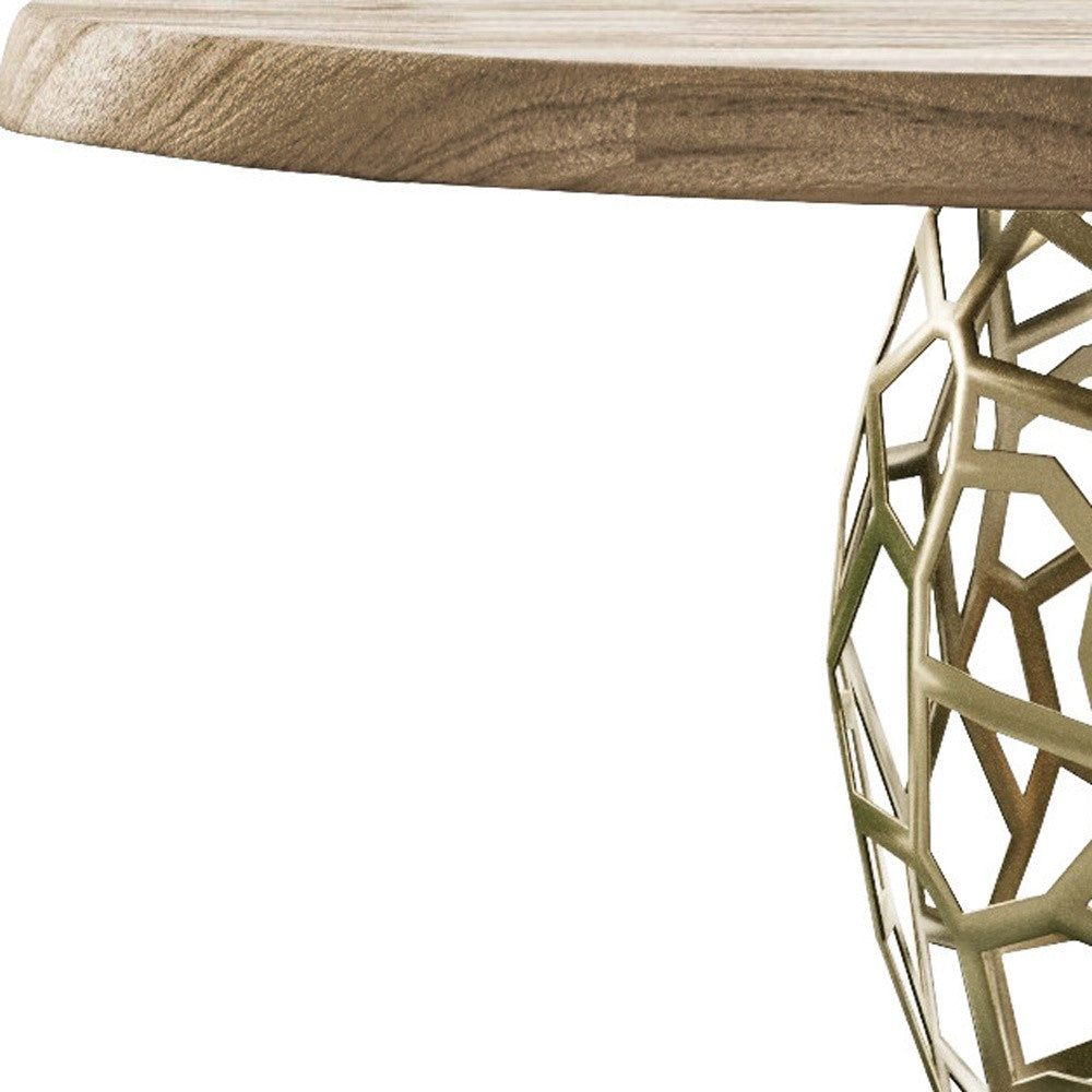 Acacia Live Edge Rounded Solid Wood And Brass Dining Table
