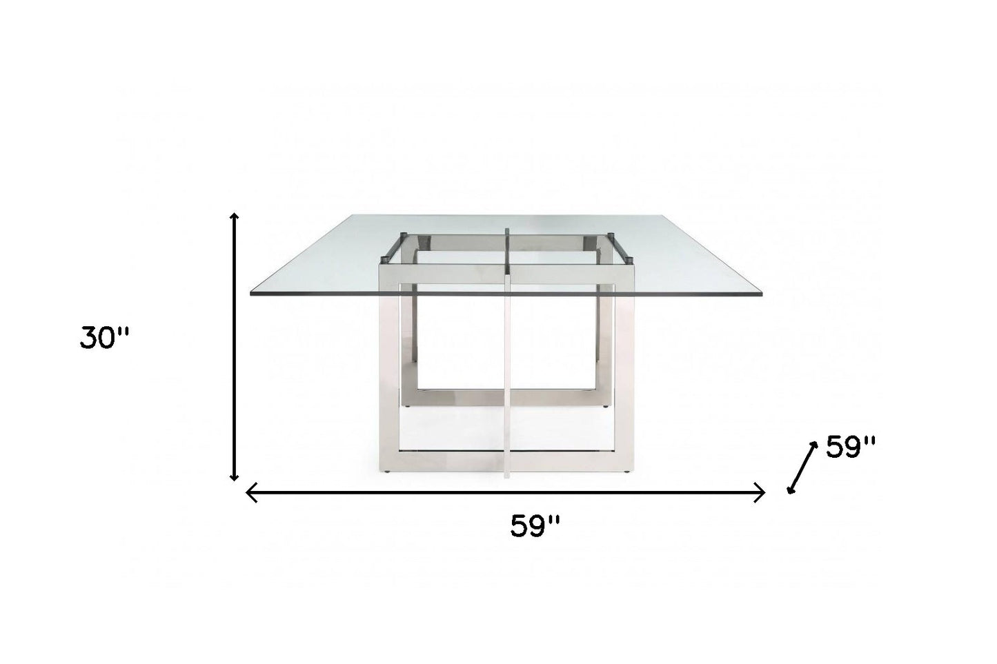 Clear And Gunmetal Square Glass And Stainless Steel Pedestal Base Dining Table