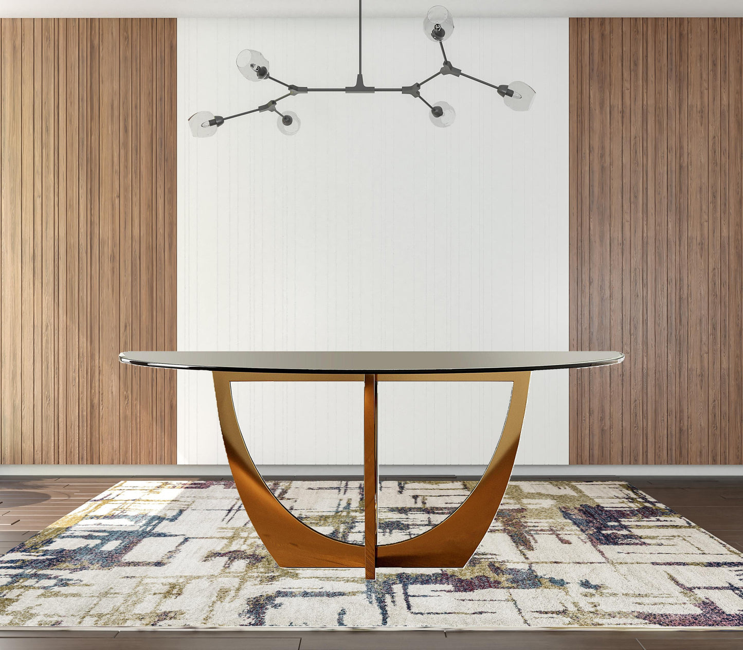 Clear And Gold Oval Glass And Stainless Steel Dining Table