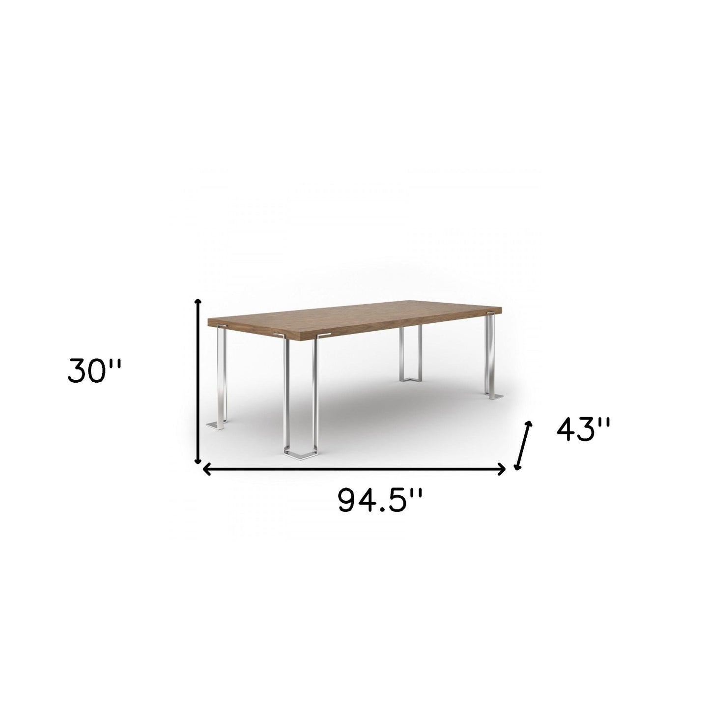 Walnut And Chrome Rectangular Manufactured Wood And Stainless Steel Dining Table