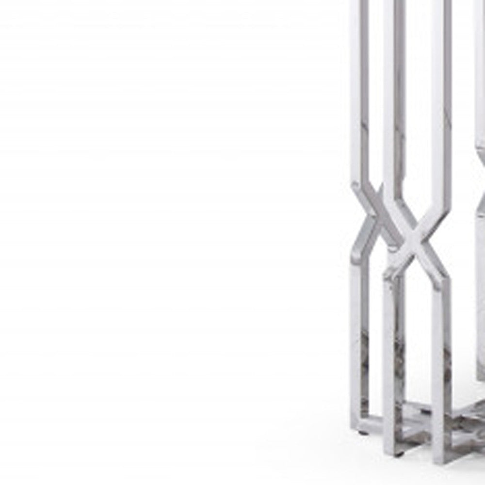 Clear And Silver Glass And Stainless Steel Pedestal Base Dining Table