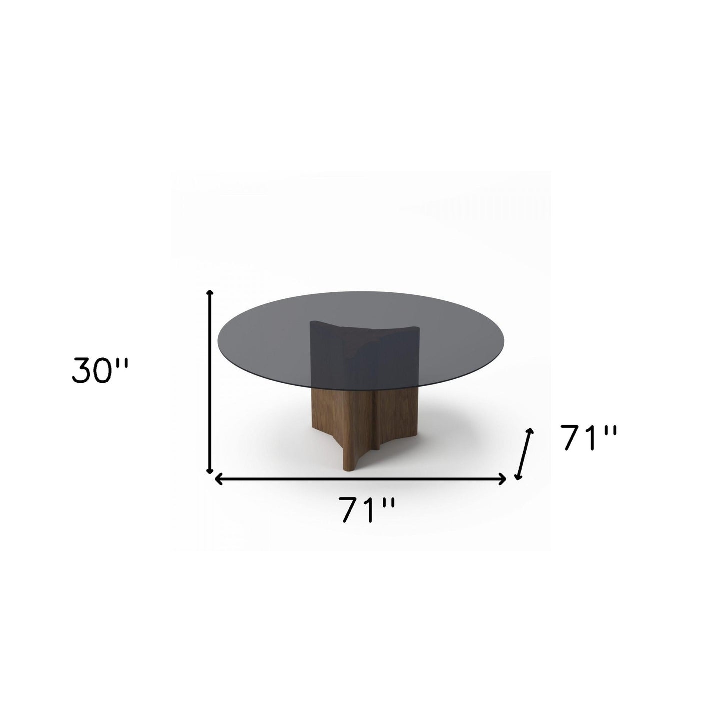 Smoky Black And Brown Rounded Glass And Solid Manufactured Wood Pedestal Base Dining Table