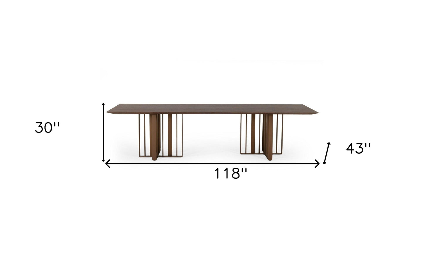 Brown And Brass Stainless Steel Double Pedestal Base Dining Table