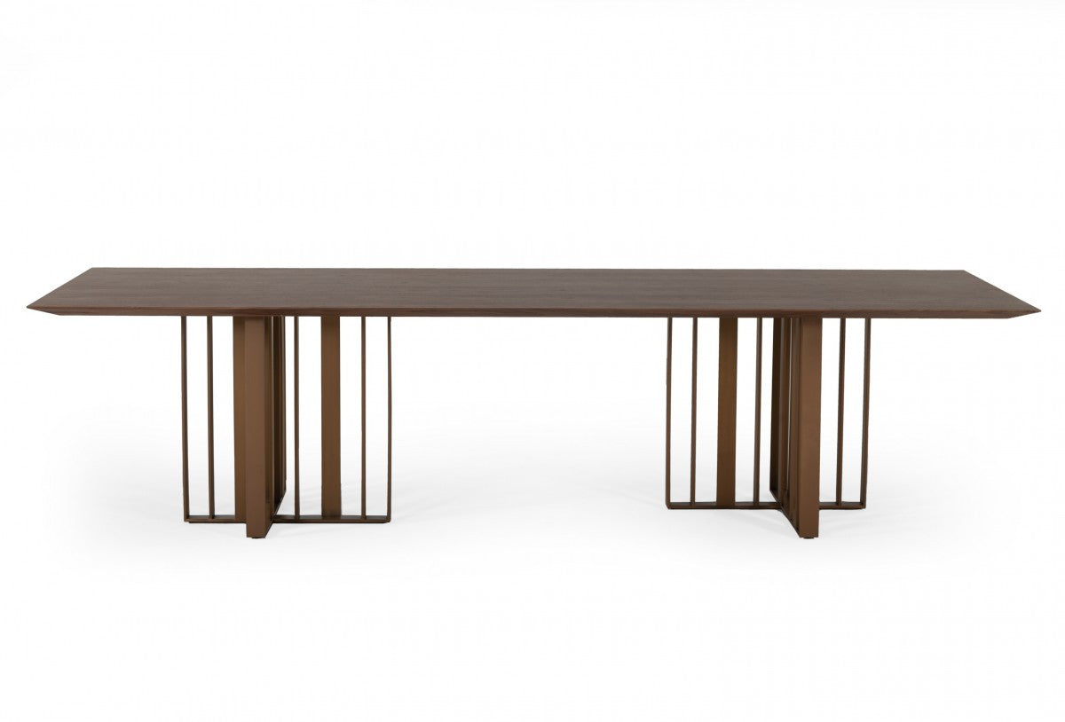 Brown And Brass Stainless Steel Double Pedestal Base Dining Table