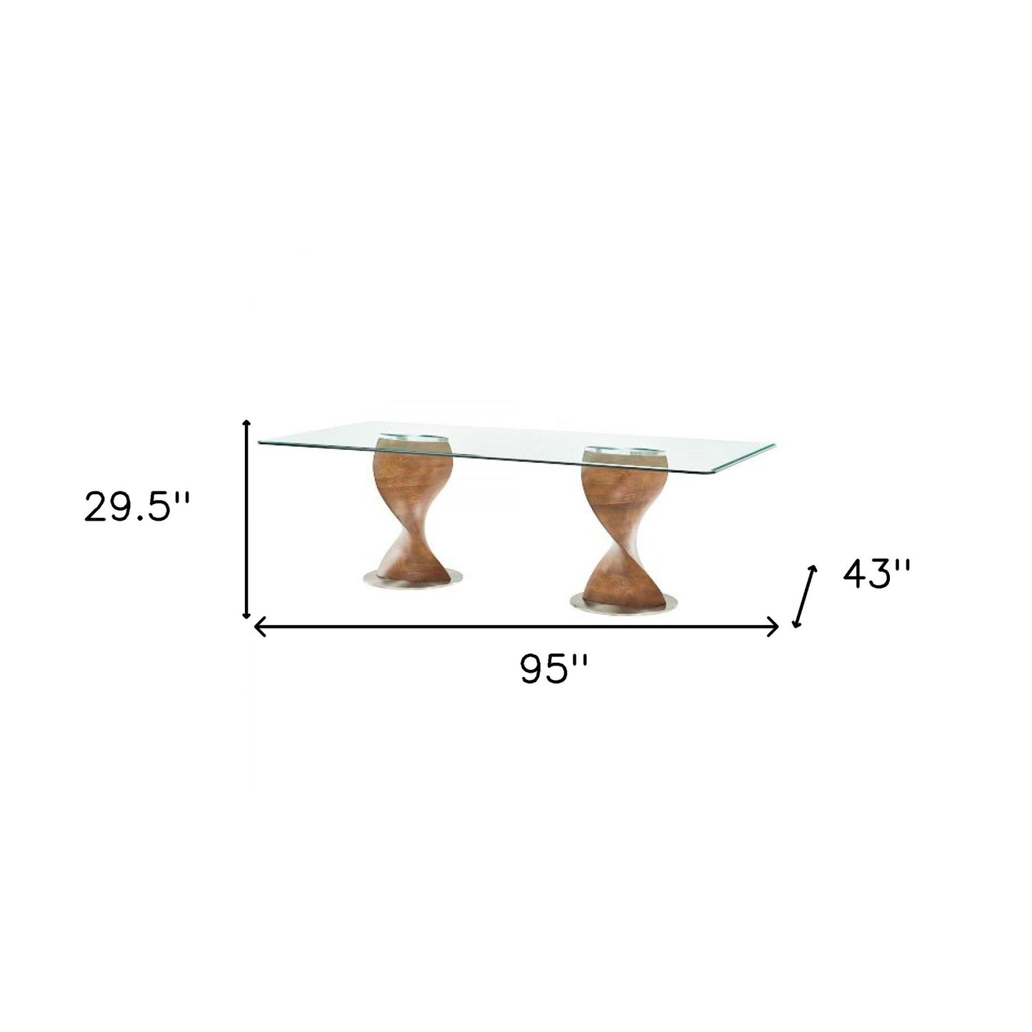 Clear And Brown Glass And Solid Wood Double Pedestal Base Dining Table
