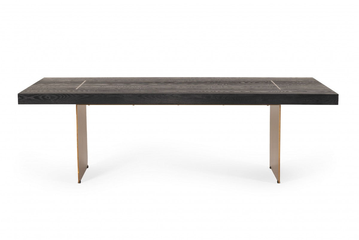 Dark Brown And Brass Metal Sled Base Dining Table