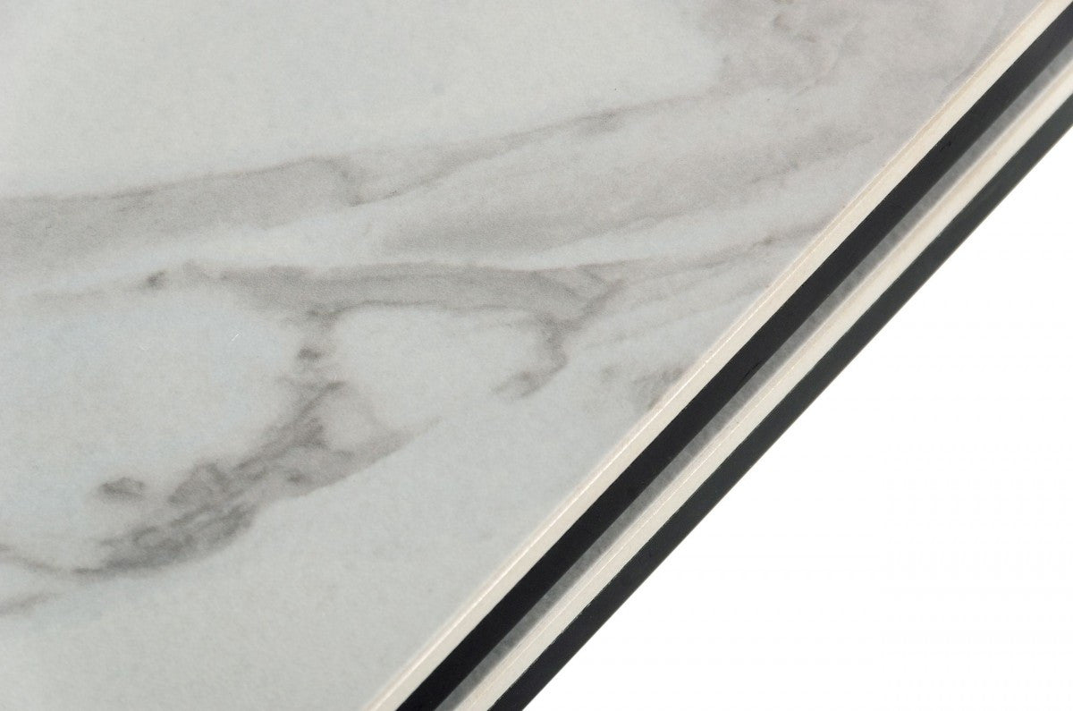 White Rectangular Ceramic And Metal Self-Storing Leaf Dining Table