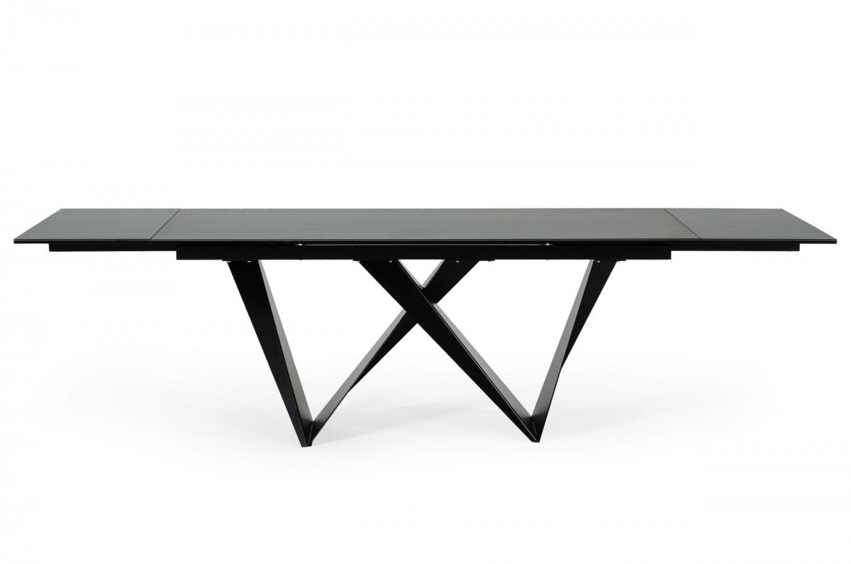 Black Rectangular Ceramic And Metal Self-Storing Leaf Dining Table