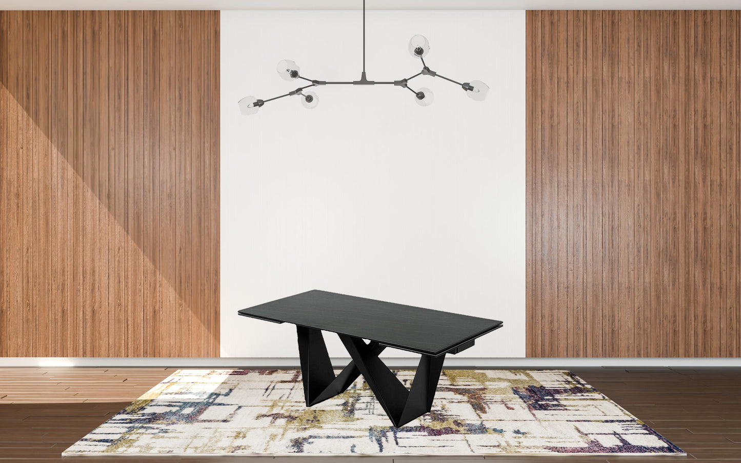 Black Rectangular Ceramic And Metal Self-Storing Leaf Dining Table