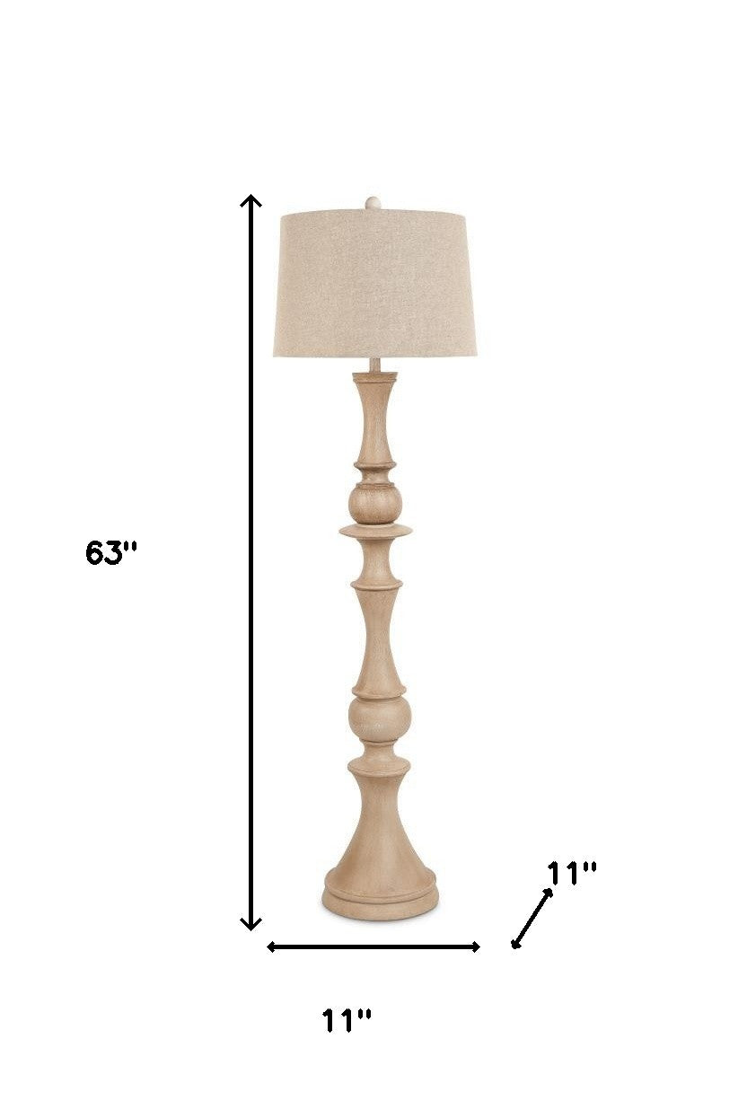 Brown Polyresin Floor Lamp w/ Beige Linen Shade