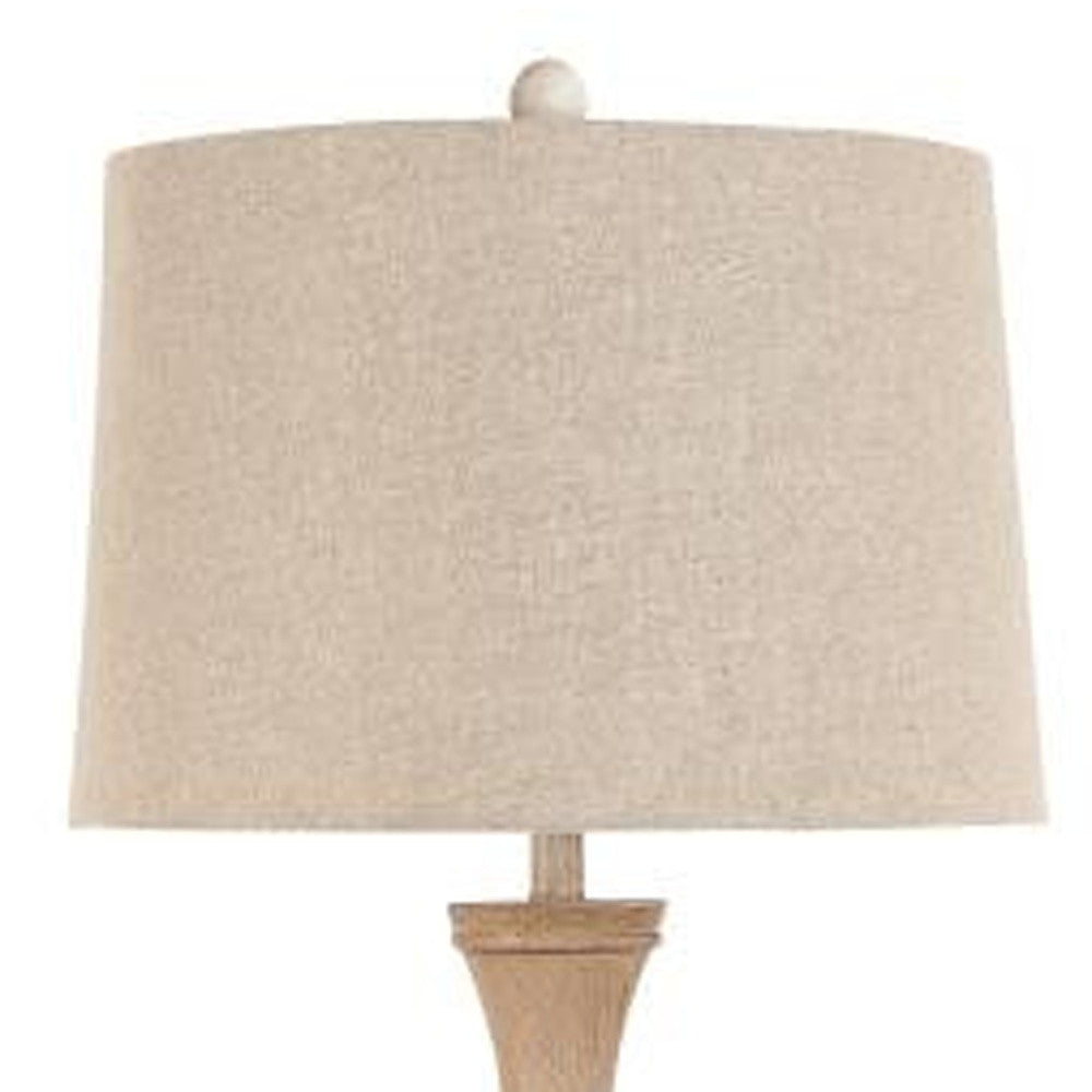 Brown Polyresin Floor Lamp w/ Beige Linen Shade