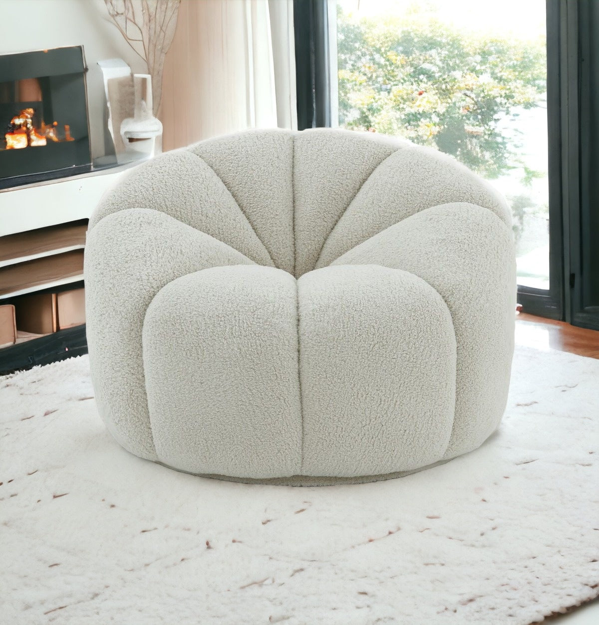 White Sherpa Round Lounge Chair