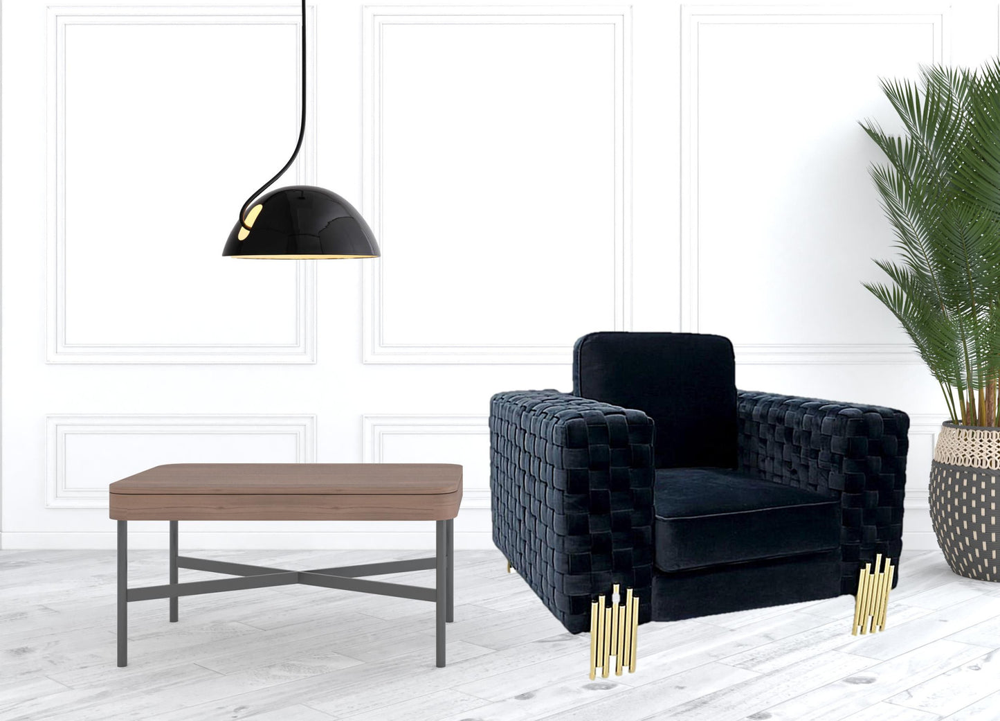 Black & Gold Velvet Arm Chair