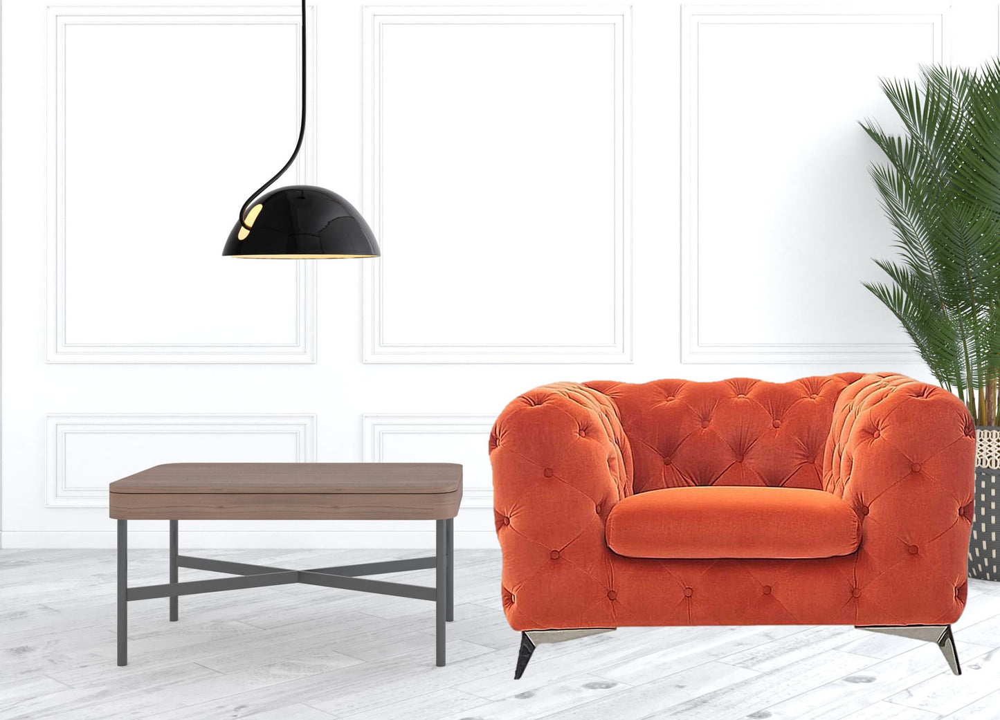 Overly Orange Velvet Arm Chair