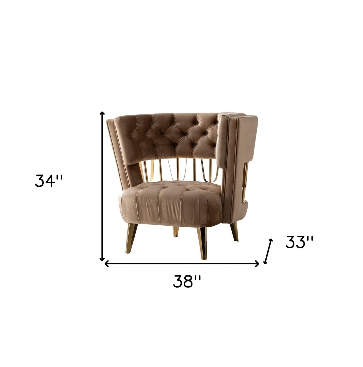 Beige & Gold Velvet Barrel Chair