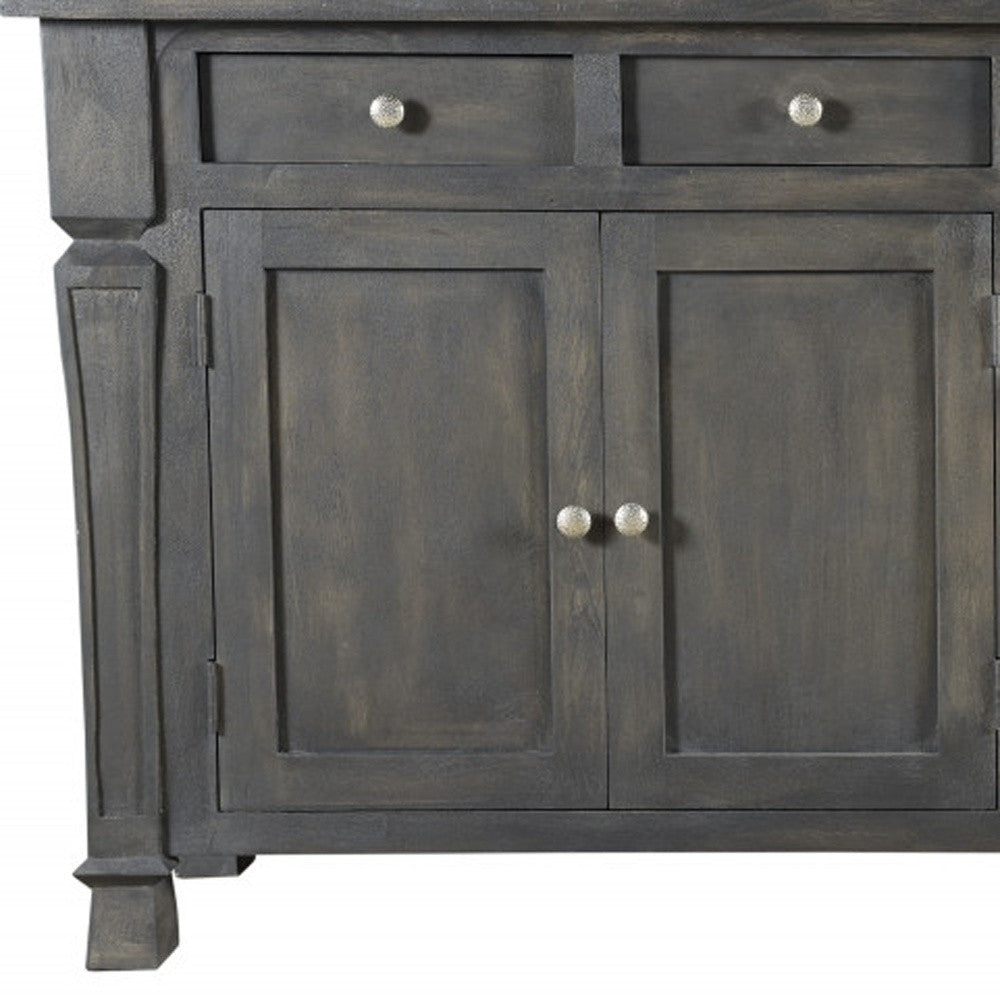 Dark Gray Solid Wood 4 Drawer Sideboard w/ 4 Doors