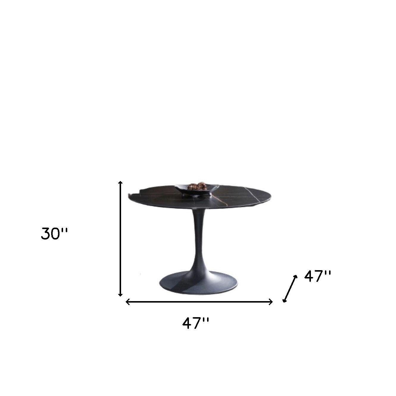 Black Rounded Ceramic And Metal Pedestal Base Dining Table