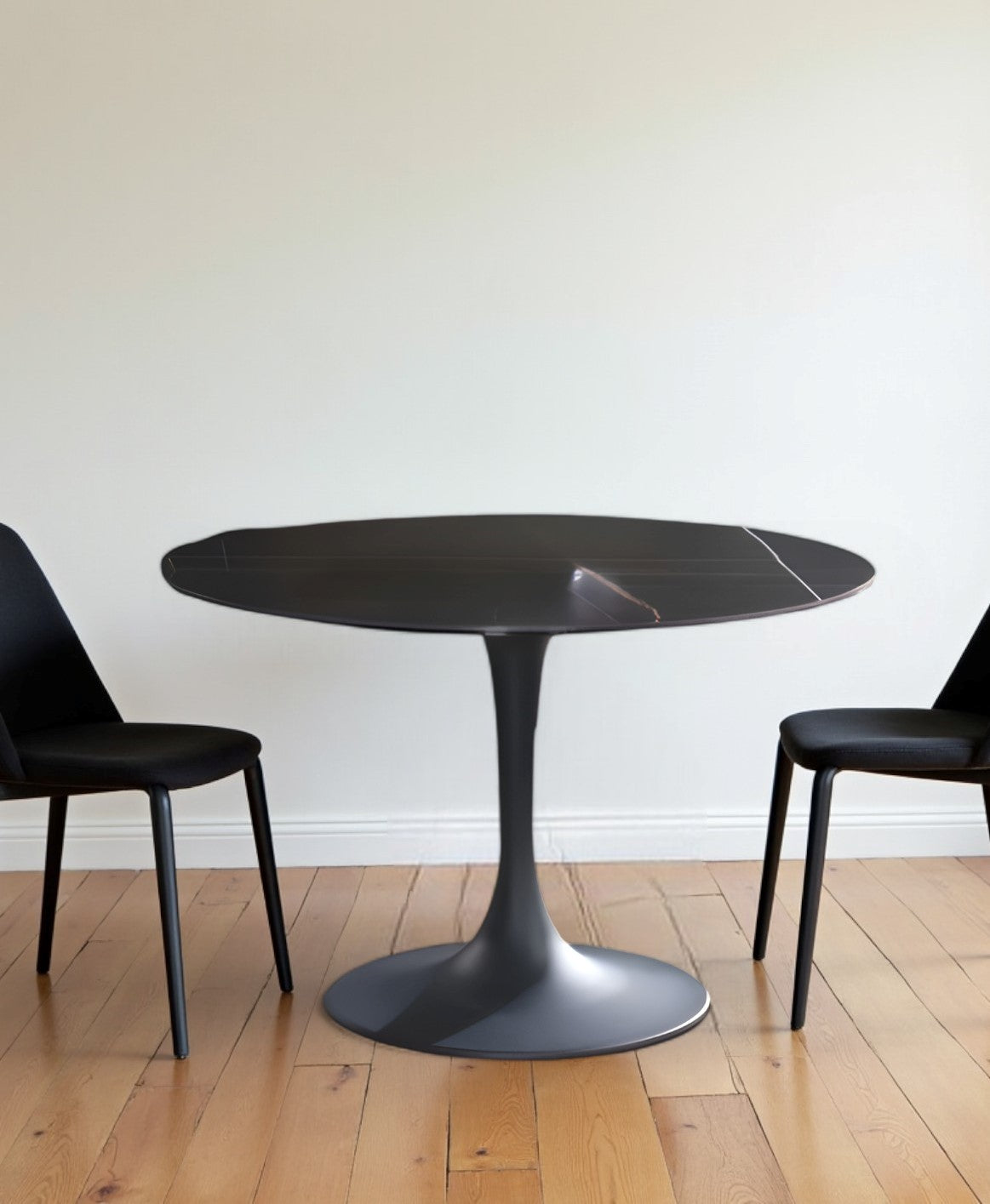 Black Rounded Ceramic And Metal Pedestal Base Dining Table