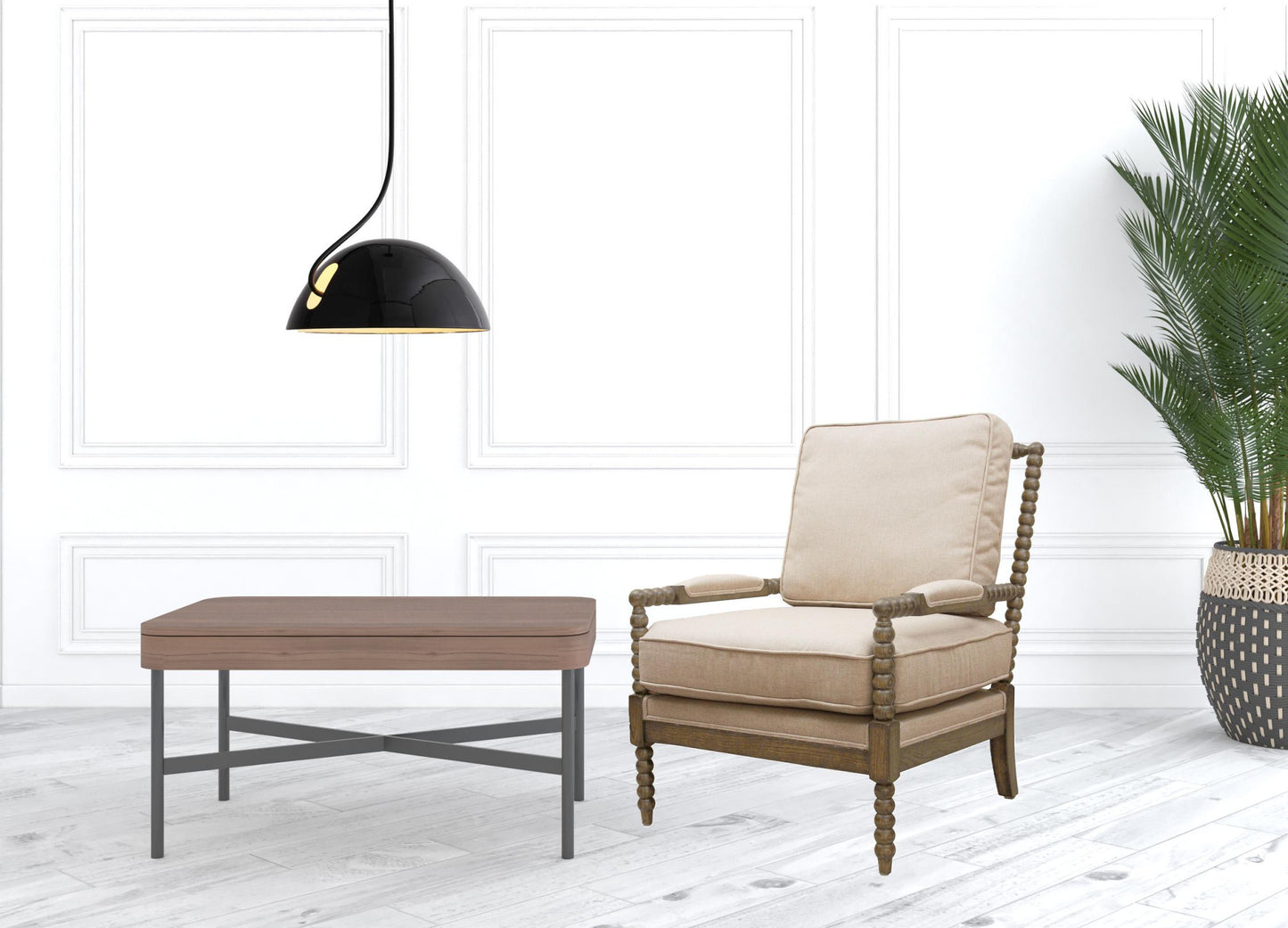 Ivory Cushion & Natural Beaded Arm Chair