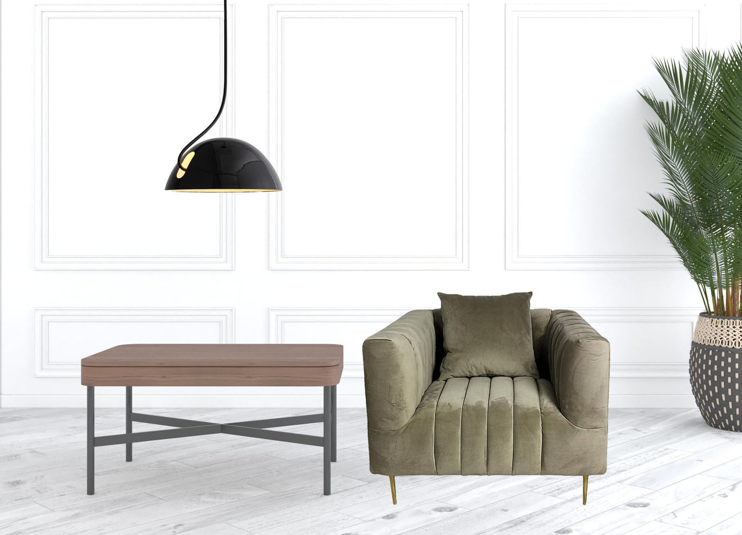 Beige Velvet Lounge Chair