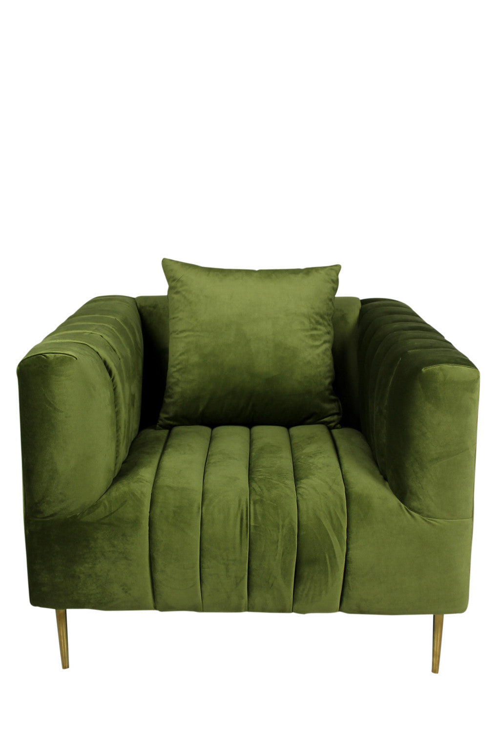 Olive Velvet & Gold Solid Color Lounge Chair