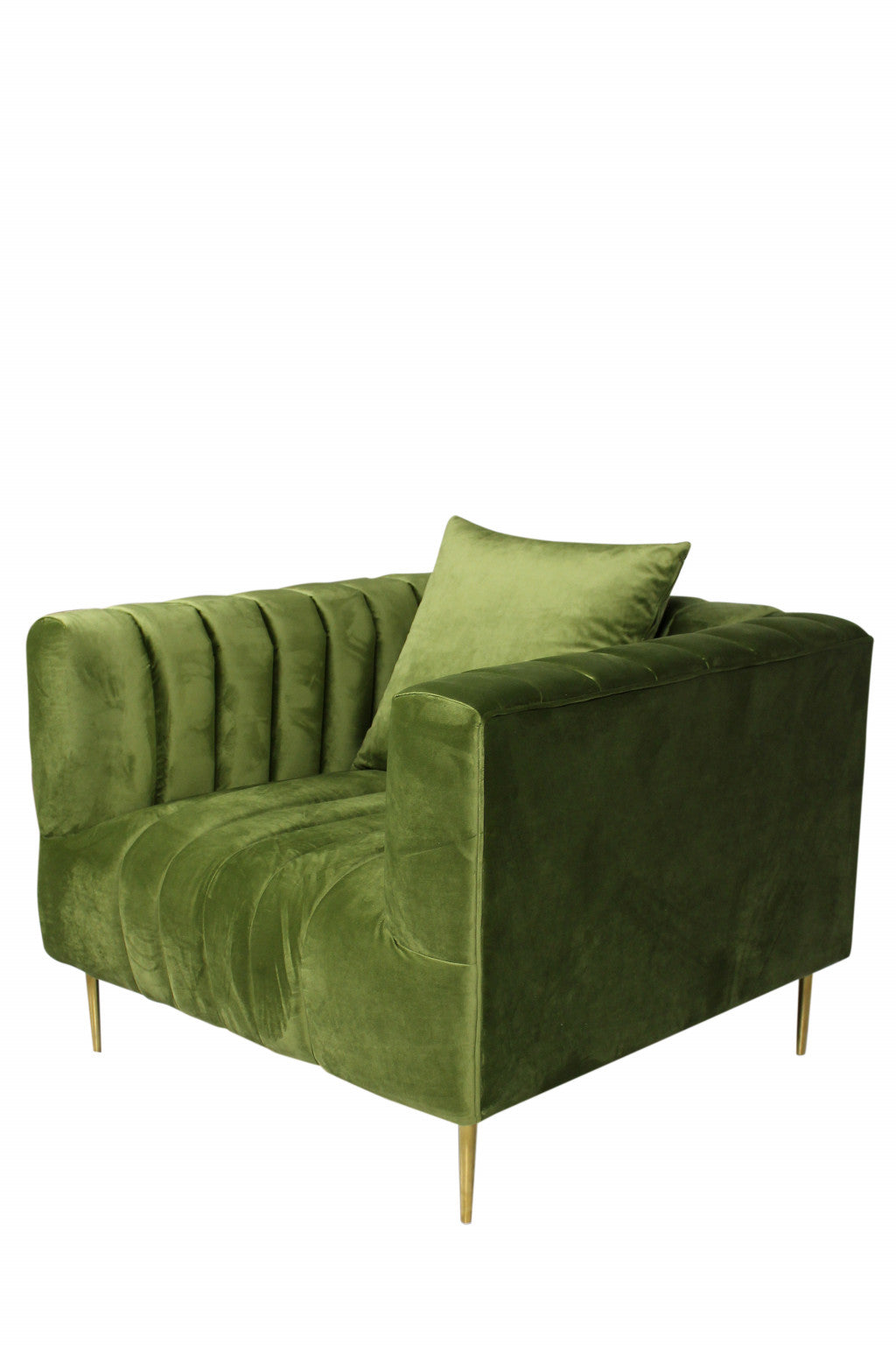 Olive Velvet & Gold Solid Color Lounge Chair