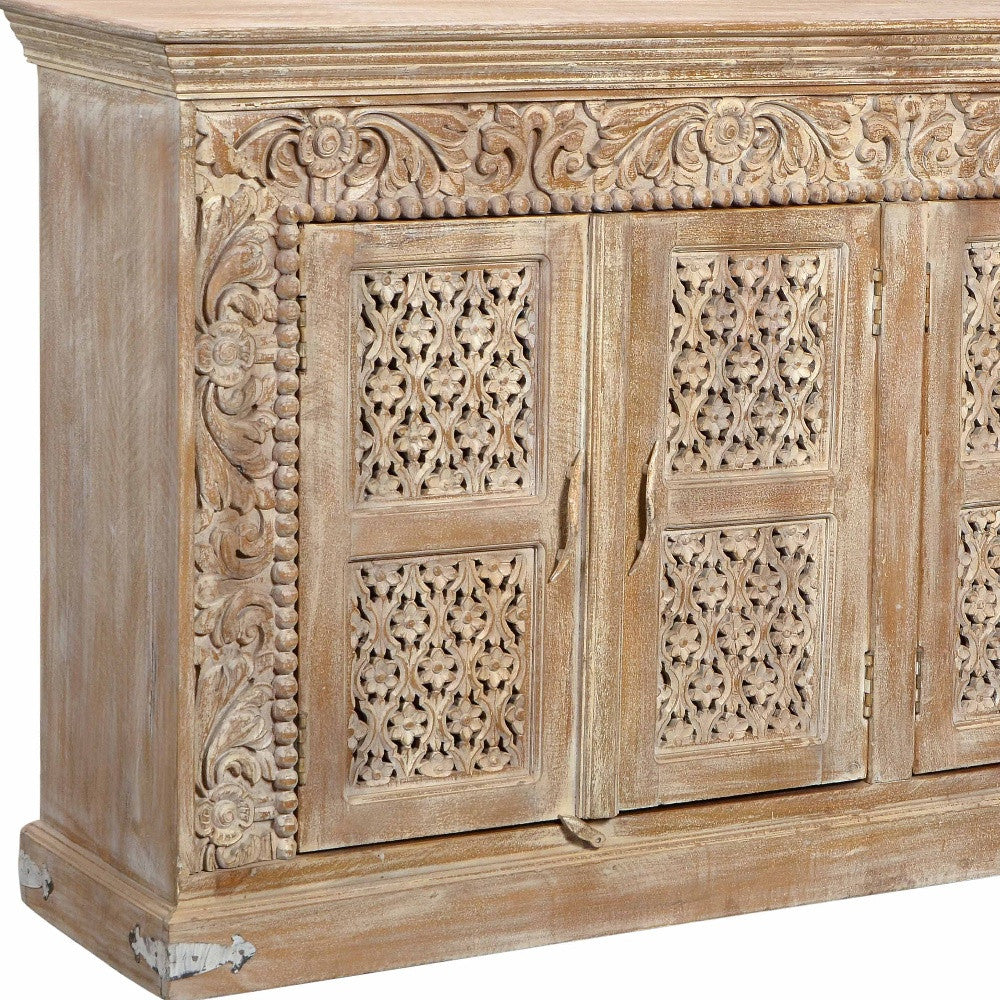 Light Brown Solid Wood Sideboard w/ 4 Doors
