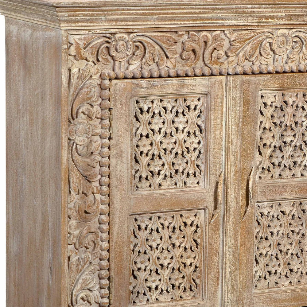 Light Brown Solid Wood Sideboard w/ 4 Doors