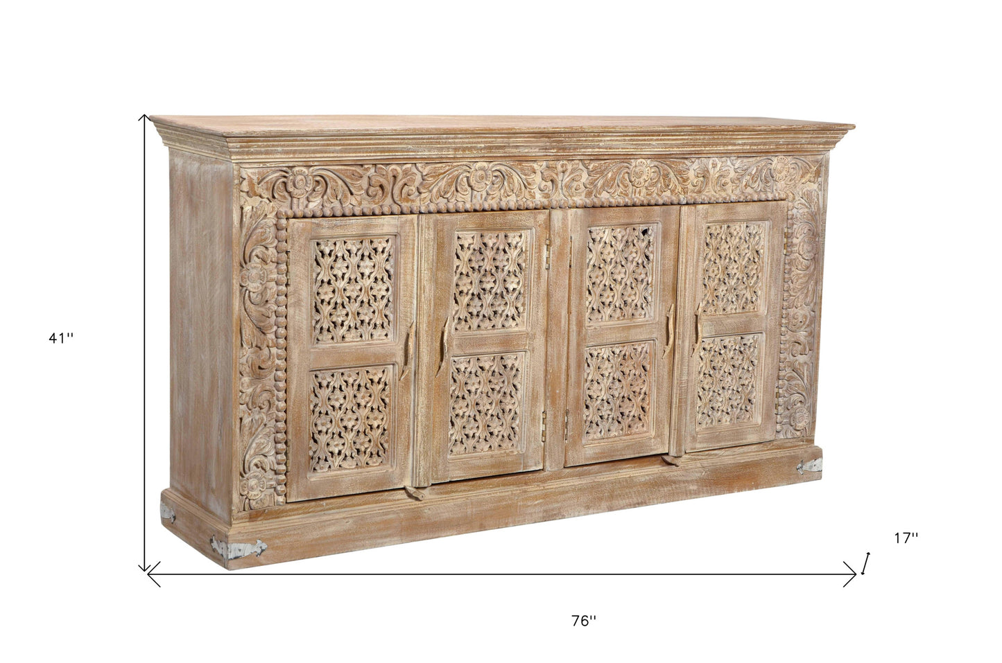 Light Brown Solid Wood Sideboard w/ 4 Doors