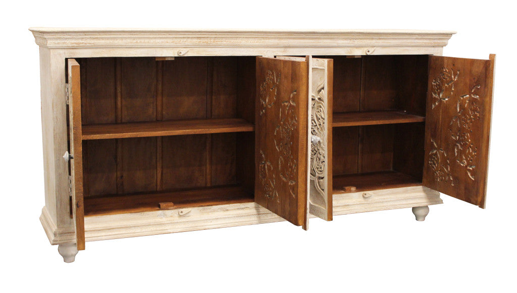 Beige Solid Wood Sideboard w/ 4 Doors
