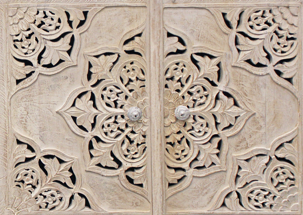 Beige Solid Wood Sideboard w/ 4 Doors