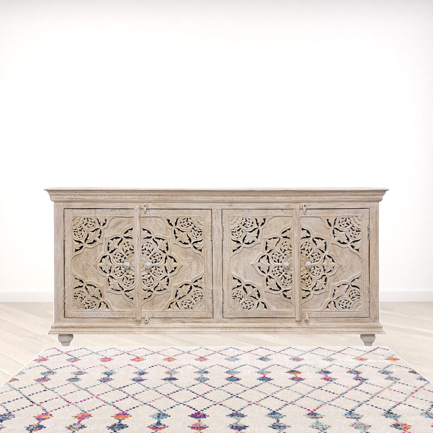 Beige Solid Wood Sideboard w/ 4 Doors