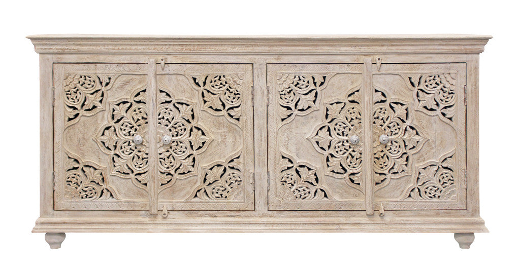 Beige Solid Wood Sideboard w/ 4 Doors