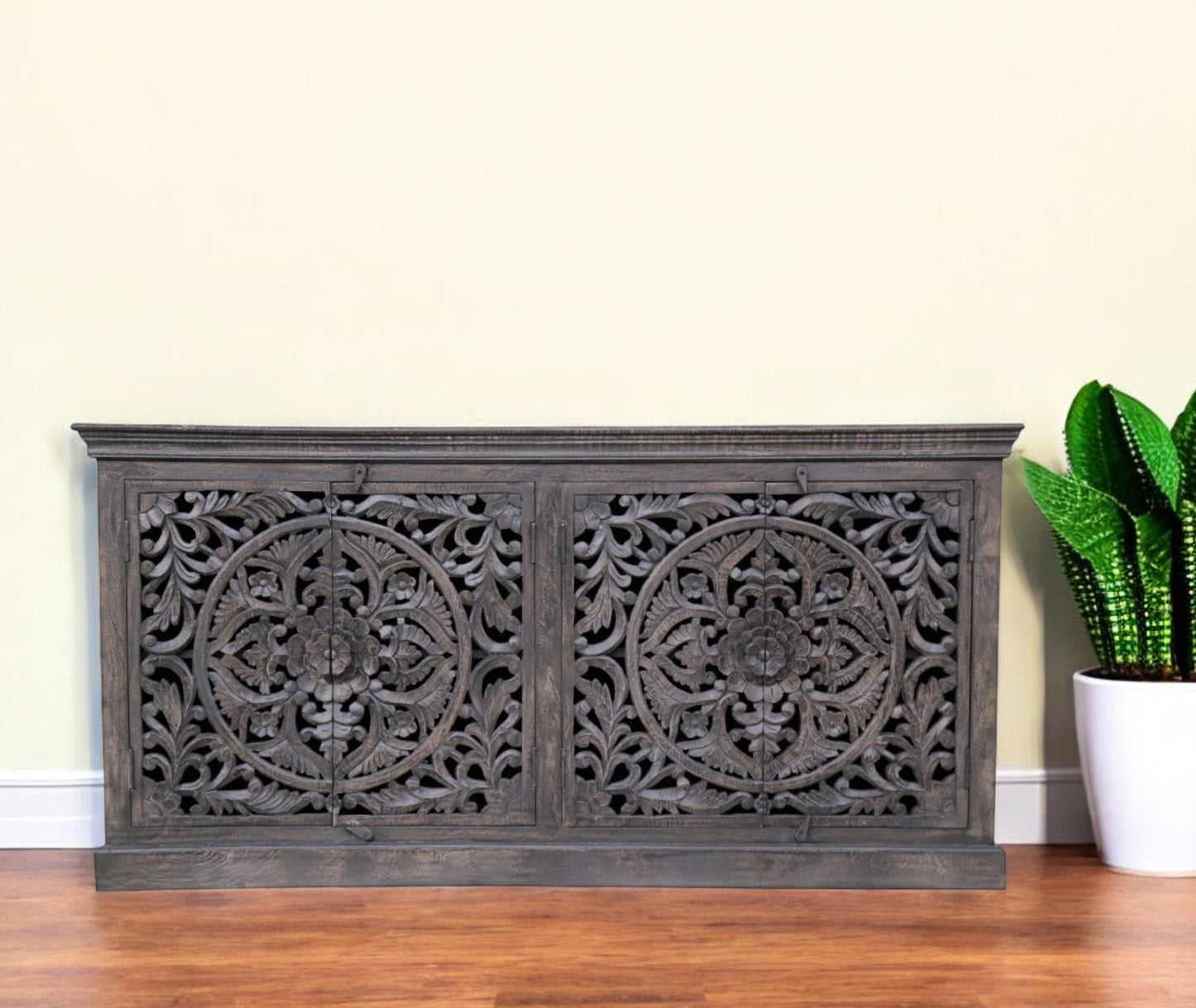 Distressed Gray Solid Wood Sideboard w/ 4 Doors