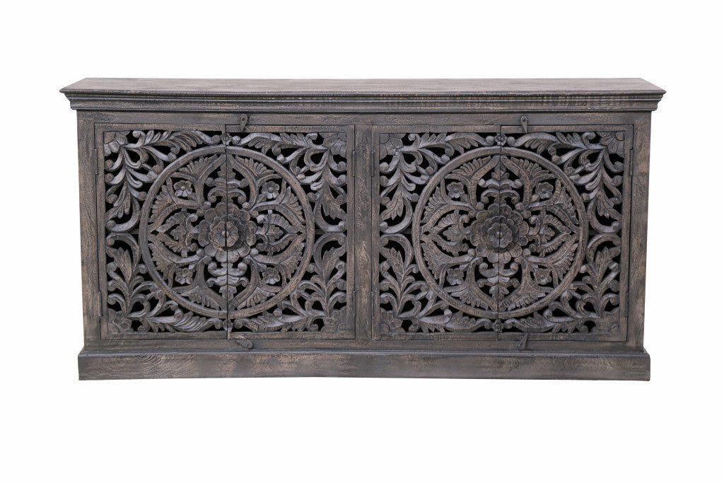 Distressed Gray Solid Wood Sideboard w/ 4 Doors