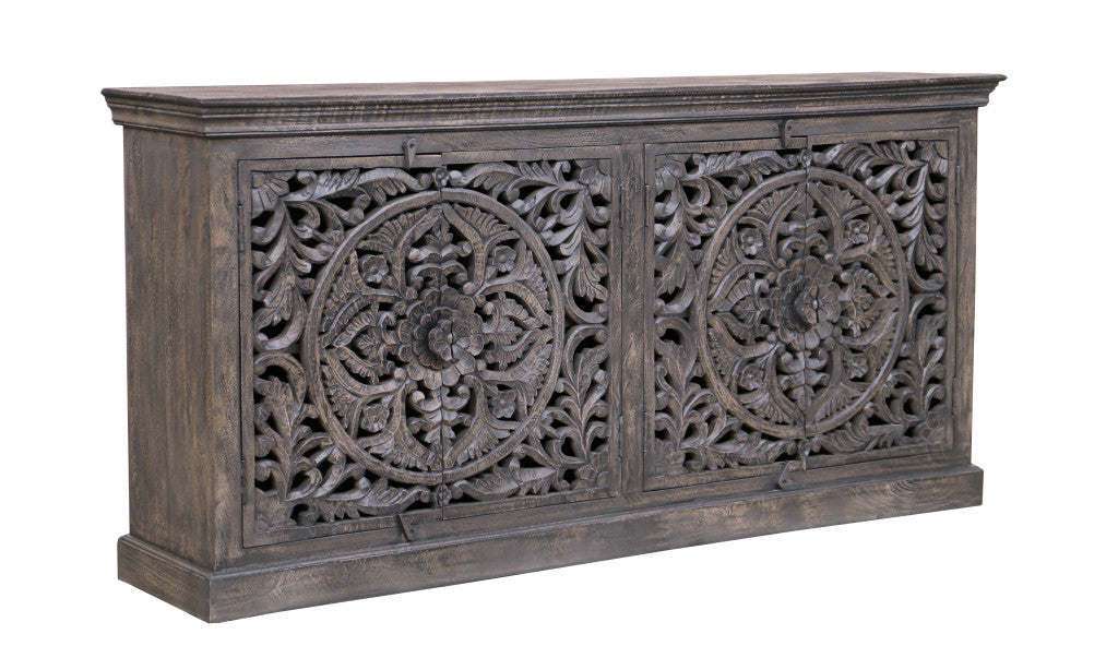 Distressed Gray Solid Wood Sideboard w/ 4 Doors