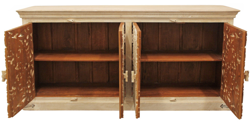 Beige Solid Wood Sideboard w/ 4 Doors