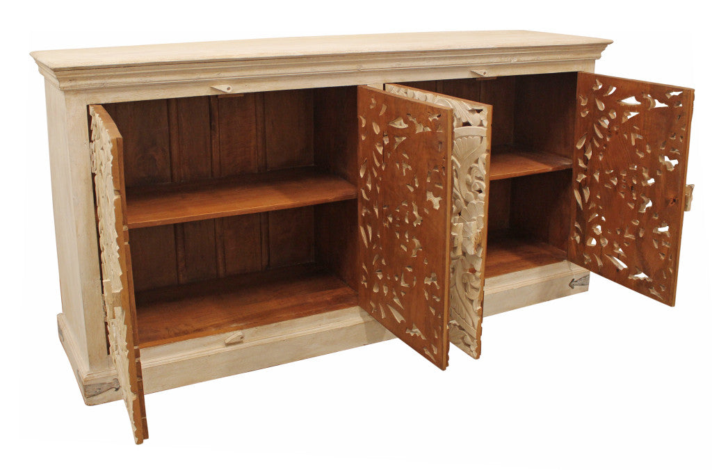 Beige Solid Wood Sideboard w/ 4 Doors