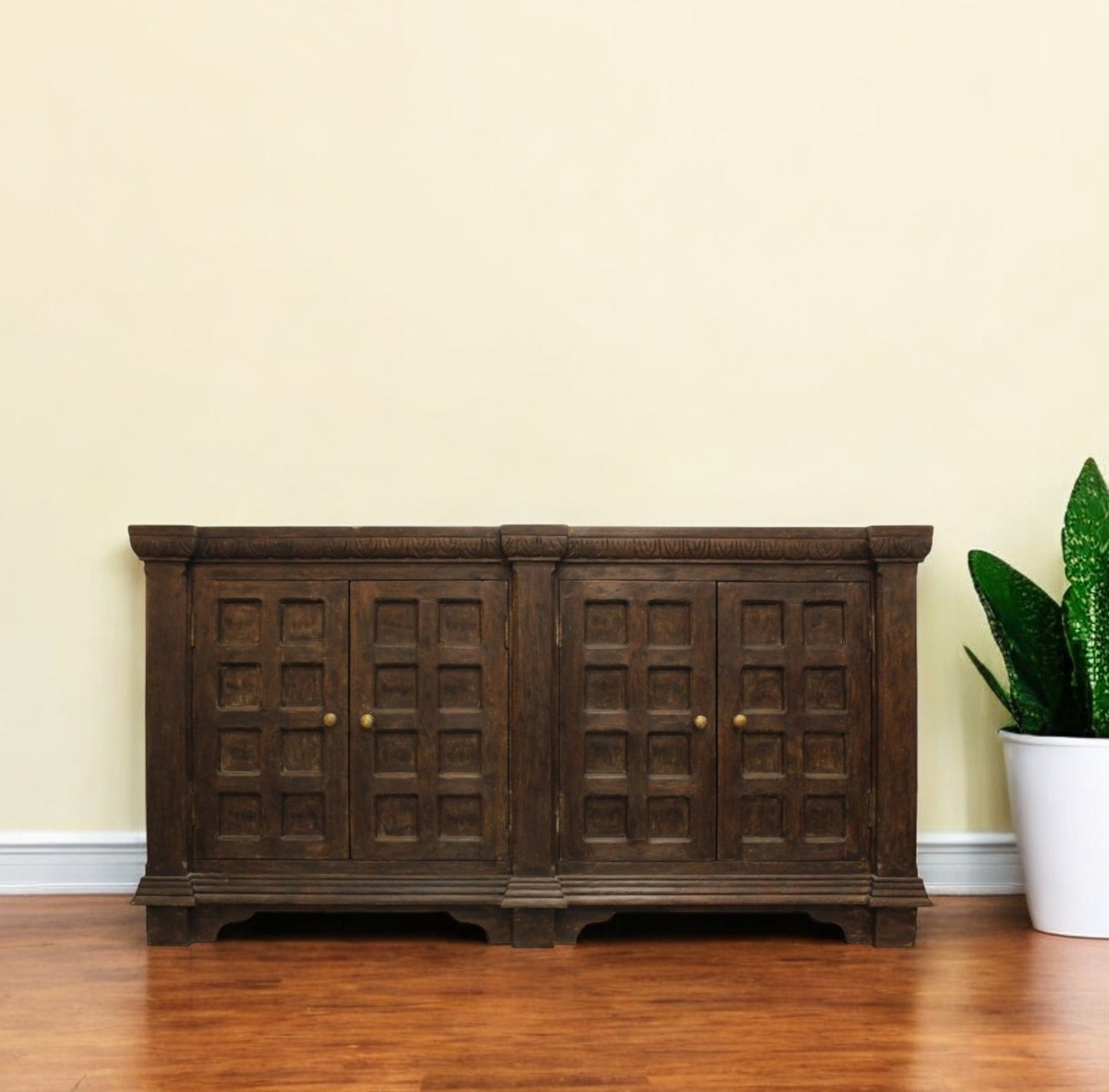 Brown Solid Wood Sideboard w/ 4 Doors