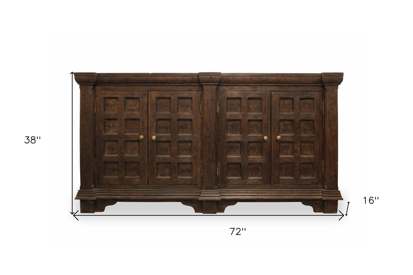 Brown Solid Wood Sideboard w/ 4 Doors