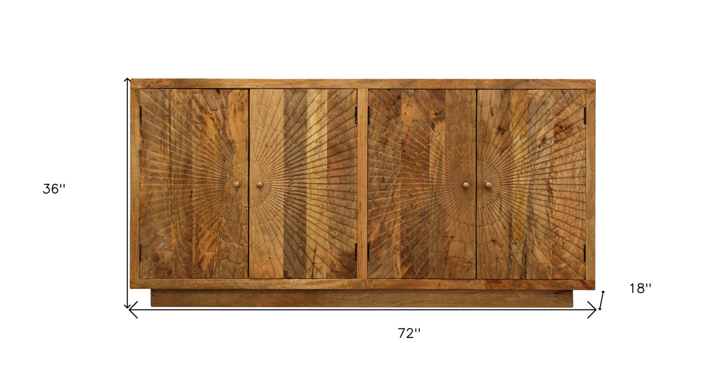Brown Solid Wood Sideboard w/ 4 Doors