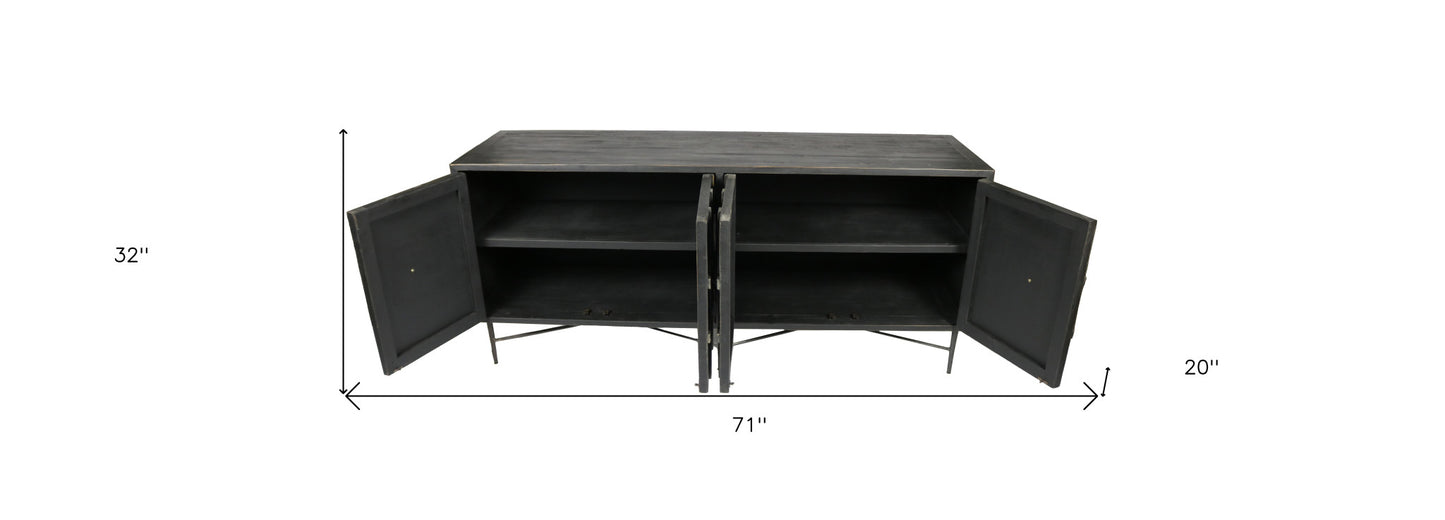 Black Solid Wood Sideboard w/ 4 Doors