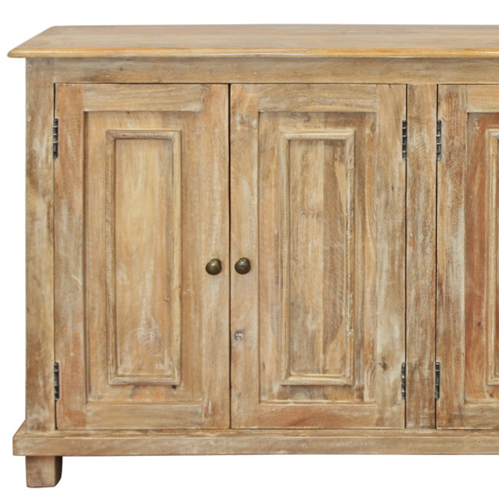 Distressed Natural Solid Wood Sideboard w/ 4 Doors
